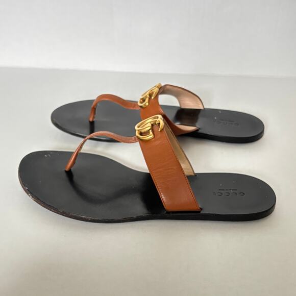 Gucci Marmont GG Thong Sandal Black Brown Slip On Flip Flop Flat Size EU 39 US 9 - Picture 5 of 10